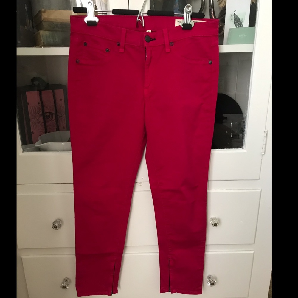 Rag & Bone Vermillion Pink Zipper Capri 28 NWOT